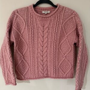 Madewell Pink Slope Cable Knit Fisherman Chunky Sweater Size Small